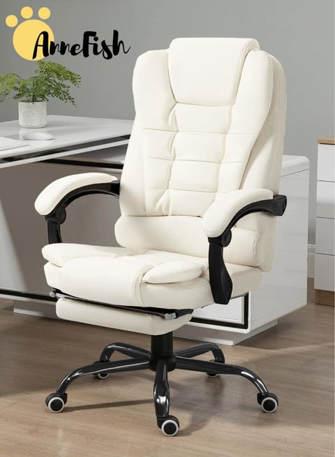 Executive Ergonomic Cloud Office Chair Cat-Scratch-Resistant Leather Reclining Desk Computer Swivel Silent Wheel Adjustable Height High-Back Big Gaming Chair with Two Points Massage